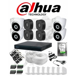 KIT DAHUA DVR 8 CH + 8 CAMARAS 2MP BULLET Y TURRET + DISCO