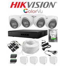 KIT DVR 4 CAMARAS HIKVISION COLORVU COLOR DE NOCHE + DISCO