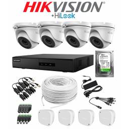 KIT DVR HIKVISION 4 CAMARAS 2MP TURRET + DISCO CCTV