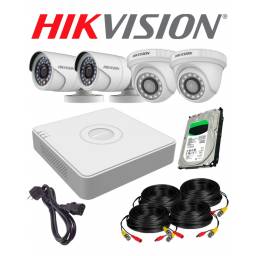 Kit 4 Camaras de Seguridad Hikvision Dvr 4ch + Disco 500