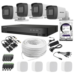 Kit 4 Camaras de Seguridad Hikvision 5MP DVR 4ch + Disco