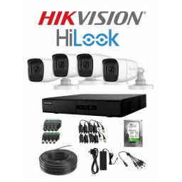 KIT 4 CMARAS Y DVR HIKVISION 2MP BULLET + DISCO CON MICRFONO
