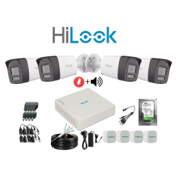 KIT HILOOK DVR 4CH + 4 CAMARAS 2MP MIC + PARLANTE + DISCO