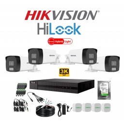 KIT 4 CAMARAS HIKVISION 5MP 3K DVR HILOOK + DISCO Y CABLES