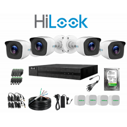 KIT HILOOK DVR 4CH + 4 CAMARAS 2MP BULLET METAL IR + DISCO