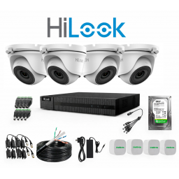 KIT HILOOK DVR 4CH + 4 CAMARAS 2MP TURRET METAL + DISCO