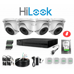 KIT HILOOK DVR 4CH + 4 CAMARAS 2MP TURRET METAL C/MIC + DISCO