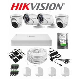 KIT DVR HIKVISION 4 CAMARAS 2MP BULLET Y TURRET + DISCO CCTV